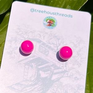 Pink Sphere Earrings, Fuchsia Magenta Studs, Acrylic Ball Earrings